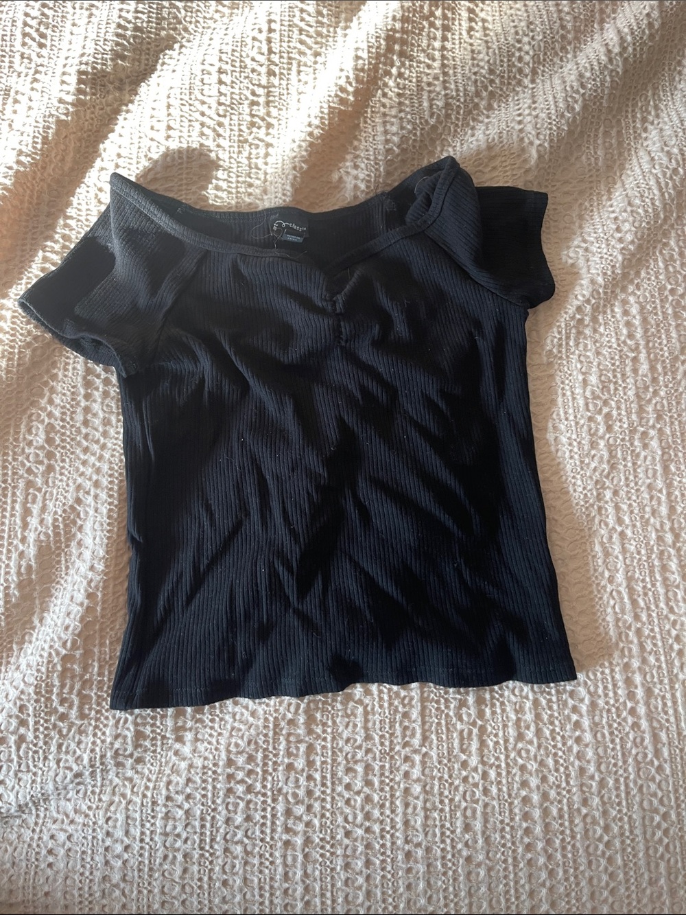 Target Black Ribbed Off-Shoulder Short Sleeve Camisole
